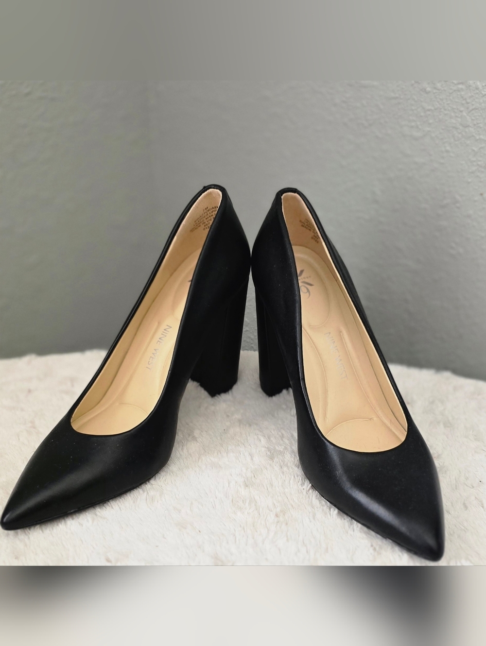 Nine West Black Pointed Toe Block Heel Pumps